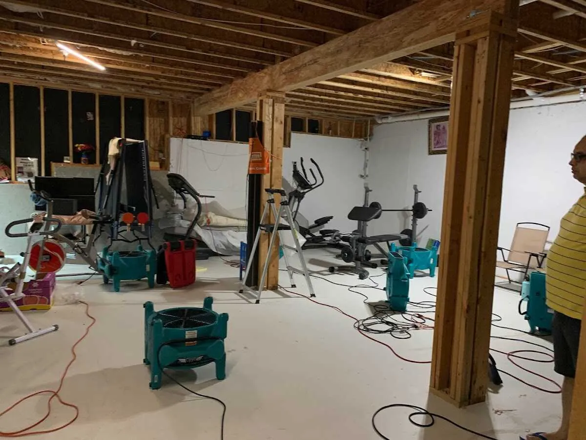 Basement drying equipment setup for Contents Cleaning & Restoration in West Whiteland